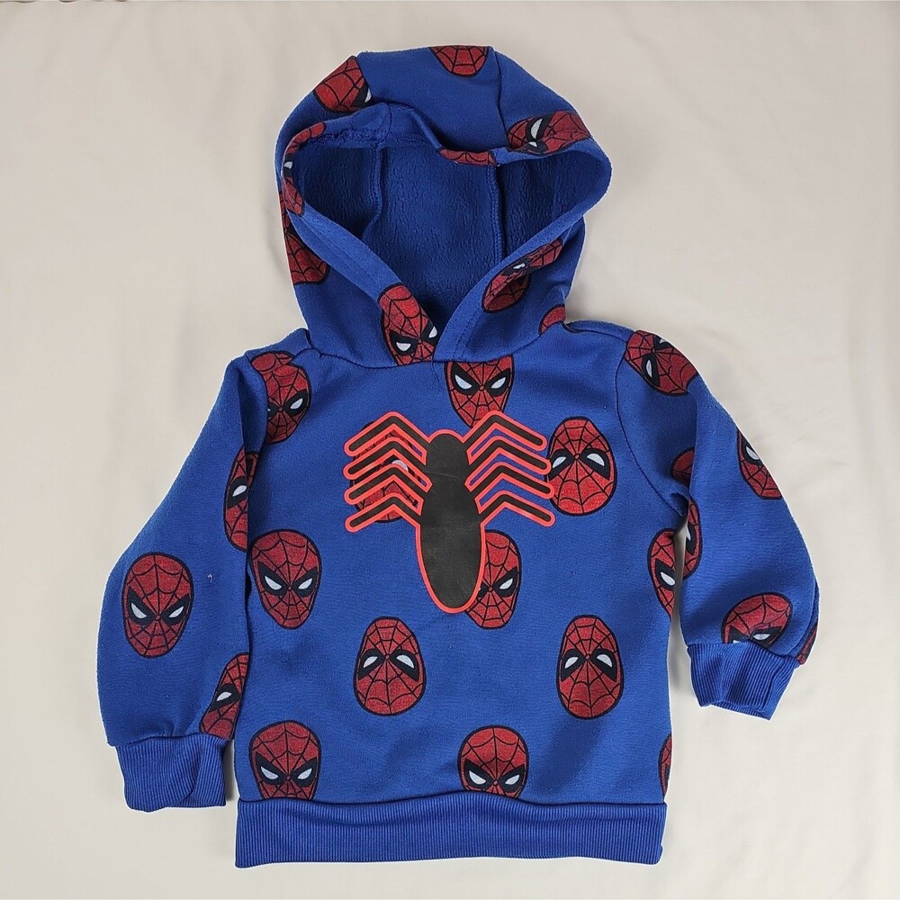 Marvel Spider-Man Toddler Boys 3T Blue Hoodie Allover Mask Print Pullover